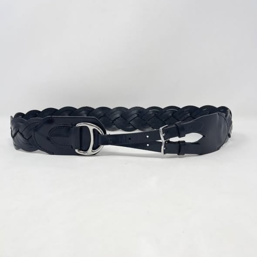 Lauren Ralph Lauren Woven Belt Black Genuine Leather Silver Buckles Equestrian M
